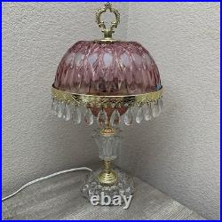 Vintage Michelotti Pink Glass Crystal Prism Boudoir Table Lamp 16.5 Works