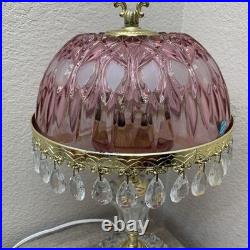 Vintage Michelotti Pink Glass Crystal Prism Boudoir Table Lamp 16.5 Works
