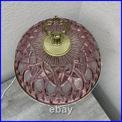Vintage Michelotti Pink Glass Crystal Prism Boudoir Table Lamp 16.5 Works