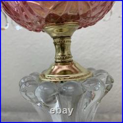 Vintage Michelotti Pink Glass Crystal Prism Boudoir Table Lamp 16.5 Works