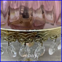 Vintage Michelotti Pink Glass Crystal Prism Boudoir Table Lamp 16.5 Works