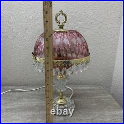 Vintage Michelotti Pink Glass Crystal Prism Boudoir Table Lamp 16.5 Works Vintage Michelotti Pink Glass Crystal Prism Boudoir Table Lamp 16.5 Works