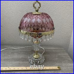 Vintage Michelotti Pink Glass Crystal Prism Boudoir Table Lamp 16.5 Works