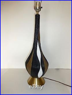 Vintage Mid Century 1960's Plasto Mfg Co Table Lamp Chalkware Black Gold White