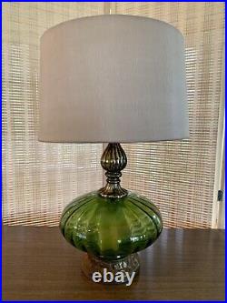 Vintage Mid Century 23 Table Lamp with Oblong Bubble Green Glass Globe