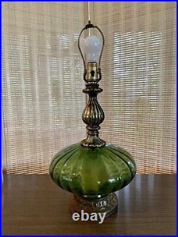 Vintage Mid Century 23 Table Lamp with Oblong Bubble Green Glass Globe