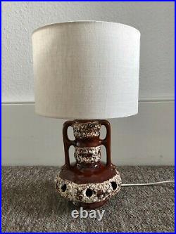 Vintage Mid Century 60/70s West German Pottery Brown Fat Lava Ceramic Table Lamp