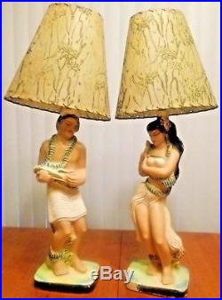 Vintage Mid-Century Aldan Tiki/Hawaiian/Polynesian Theme Chalkware Table Lamps