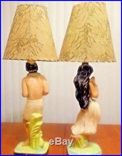 Vintage Mid-Century Aldan Tiki/Hawaiian/Polynesian Theme Chalkware Table Lamps