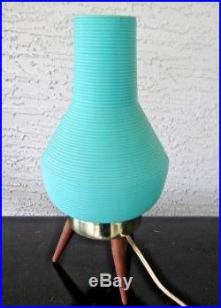 Vintage Mid-Century Atomic Beehive Tripod Lamp Table Boudoir 3 Legs Turquoise