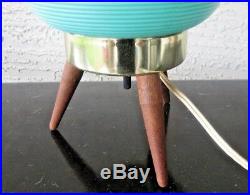 Vintage Mid-Century Atomic Beehive Tripod Lamp Table Boudoir 3 Legs Turquoise