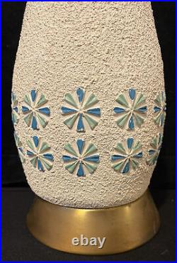 Vintage Mid Century Atomic Plaster Table Lamp Blue Starbursts Textured Quartite