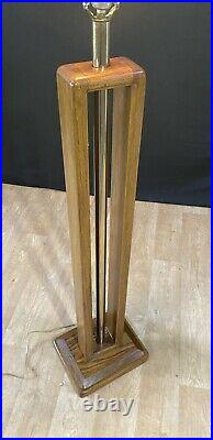 Vintage Mid Century Brass Floor Lamp Wood Table Without Shade