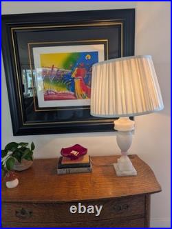 Vintage Mid-Century Carved White Alabaster Marble Urn Table Lamp