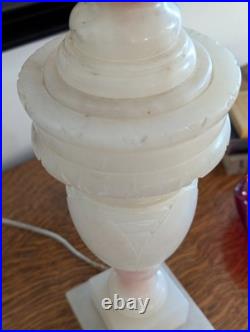 Vintage Mid-Century Carved White Alabaster Marble Urn Table Lamp