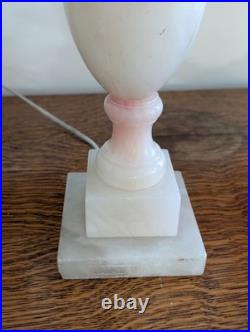 Vintage Mid-Century Carved White Alabaster Marble Urn Table Lamp