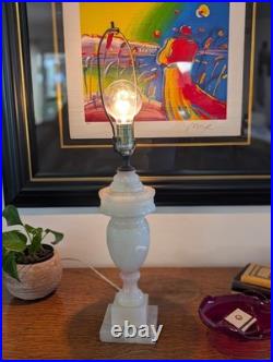 Vintage Mid-Century Carved White Alabaster Marble Urn Table Lamp