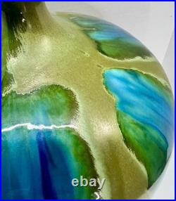 Vintage Mid Century Ceramic Bulbous Melon Drip Glaze Table Lamp Blue Green LARGE Vintage Mid Century Ceramic Bulbous Melon Drip Glaze Table Lamp Blue Green LARGE
