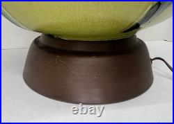 Vintage Mid Century Ceramic Bulbous Melon Drip Glaze Table Lamp Blue Green LARGE