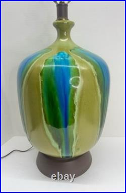 Vintage Mid Century Ceramic Bulbous Melon Drip Glaze Table Lamp Blue Green LARGE Vintage Mid Century Ceramic Bulbous Melon Drip Glaze Table Lamp Blue Green LARGE