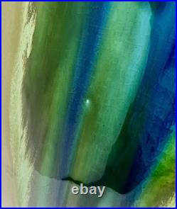 Vintage Mid Century Ceramic Bulbous Melon Drip Glaze Table Lamp Blue Green LARGE