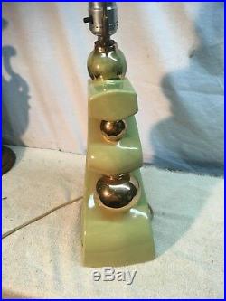 Vintage Mid Century Ceramic Lime Green 1950s Table Lamp ART DECO RETRO
