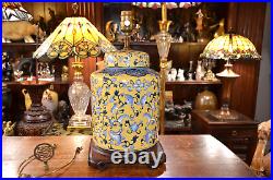 Vintage Mid Century Chinese Ginger Jar Porcelain Table Lamp Floral No Shade