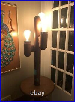 Vintage Mid Century Danish Modern Modeline Cactus Lamp Carved Wood Floor Light