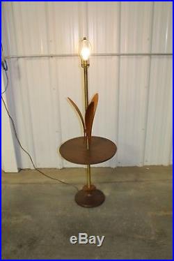 Vintage Mid Century Danish Modern Sculpted Teak Wood Floor Lamp With Table