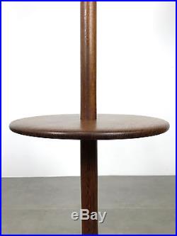 Vintage Mid Century Danish Modern Sculpted Teak Wood Floor Lamp with Side Table