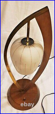 Vintage Mid Century Danish Modern Teak Brass Glass Desk Table Sculptural Lamp
