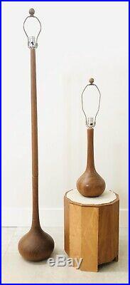 Vintage Mid Century Danish Modern Teak Teardrop Floor Table Lamp