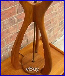Vintage Mid Century Danish Modern Teak Tripod Tall 40 Sculptural Table Lamp