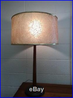 Vintage Mid Century Danish Modern Teak Wood Metal Base Table Lamp Fiberglass sh
