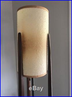 Vintage Mid Century Danish Modern Teak Wood Table Lamp high Cylinder Shade