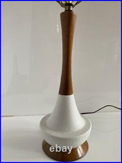 Vintage Mid Century Danish Modern Textured Ceramic Teak Table Lamp RARE SIZE