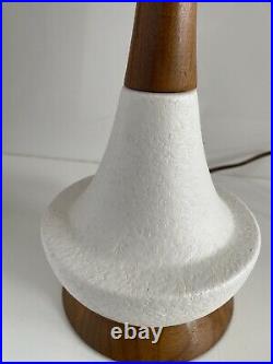 Vintage Mid Century Danish Modern Textured Ceramic Teak Table Lamp RARE SIZE