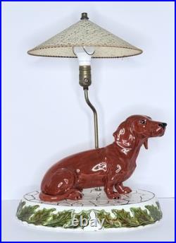 Vintage Mid Century Figural Dachshund Ceramic Lamp Original Shade Wiener Dog MCM