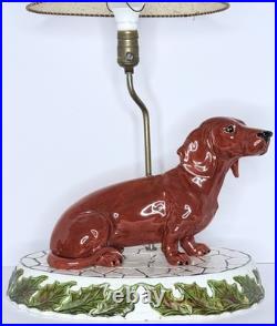 Vintage Mid Century Figural Dachshund Ceramic Lamp Original Shade Wiener Dog MCM