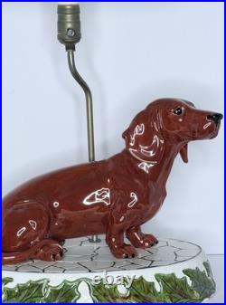 Vintage Mid Century Figural Dachshund Ceramic Lamp Original Shade Wiener Dog MCM