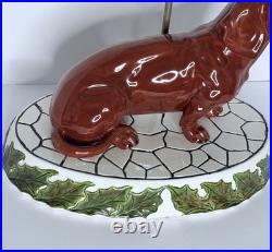 Vintage Mid Century Figural Dachshund Ceramic Lamp Original Shade Wiener Dog MCM
