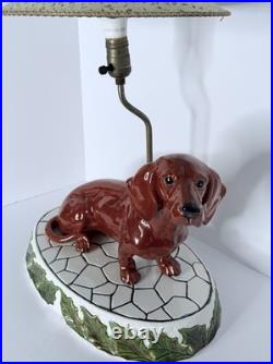 Vintage Mid Century Figural Dachshund Ceramic Lamp Original Shade Wiener Dog MCM