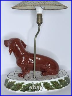 Vintage Mid Century Figural Dachshund Ceramic Lamp Original Shade Wiener Dog MCM