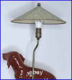 Vintage Mid Century Figural Dachshund Ceramic Lamp Original Shade Wiener Dog MCM Vintage Mid Century Figural Dachshund Ceramic Lamp Original Shade Wiener Dog MCM