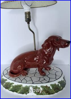 Vintage Mid Century Figural Dachshund Ceramic Lamp Original Shade Wiener Dog MCM