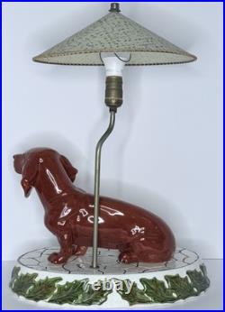 Vintage Mid Century Figural Dachshund Ceramic Lamp Original Shade Wiener Dog MCM
