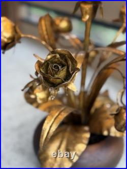Vintage Mid Century Italian Gilt Roses Flowers Table Lamp Candelabra Vintage Mid Century Italian Gilt Roses Flowers Table Lamp Candelabra