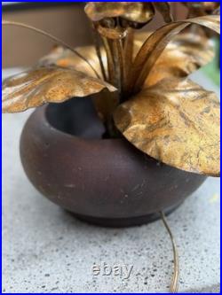 Vintage Mid Century Italian Gilt Roses Flowers Table Lamp Candelabra