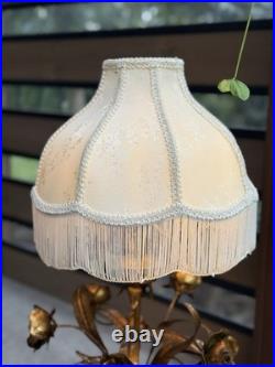 Vintage Mid Century Italian Gilt Roses Flowers Table Lamp Candelabra