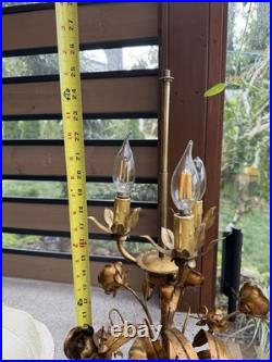 Vintage Mid Century Italian Gilt Roses Flowers Table Lamp Candelabra Vintage Mid Century Italian Gilt Roses Flowers Table Lamp Candelabra